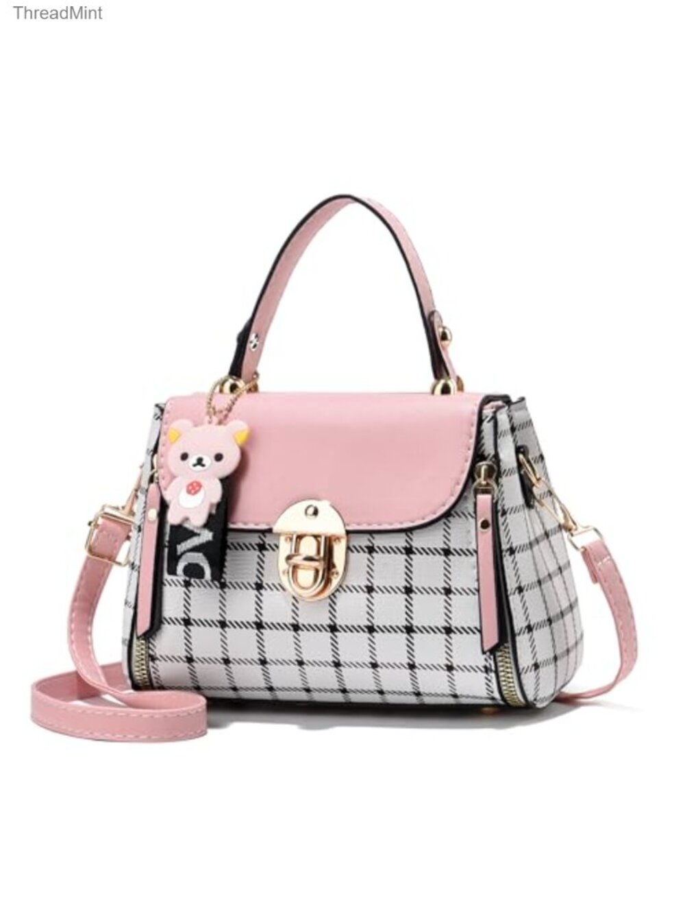 Women Crossbody Shoulder Purse Satchel Plaid Bag Small Handbag Adjustable Strap